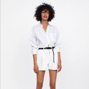 Zara Belted Paperbag White Shorts